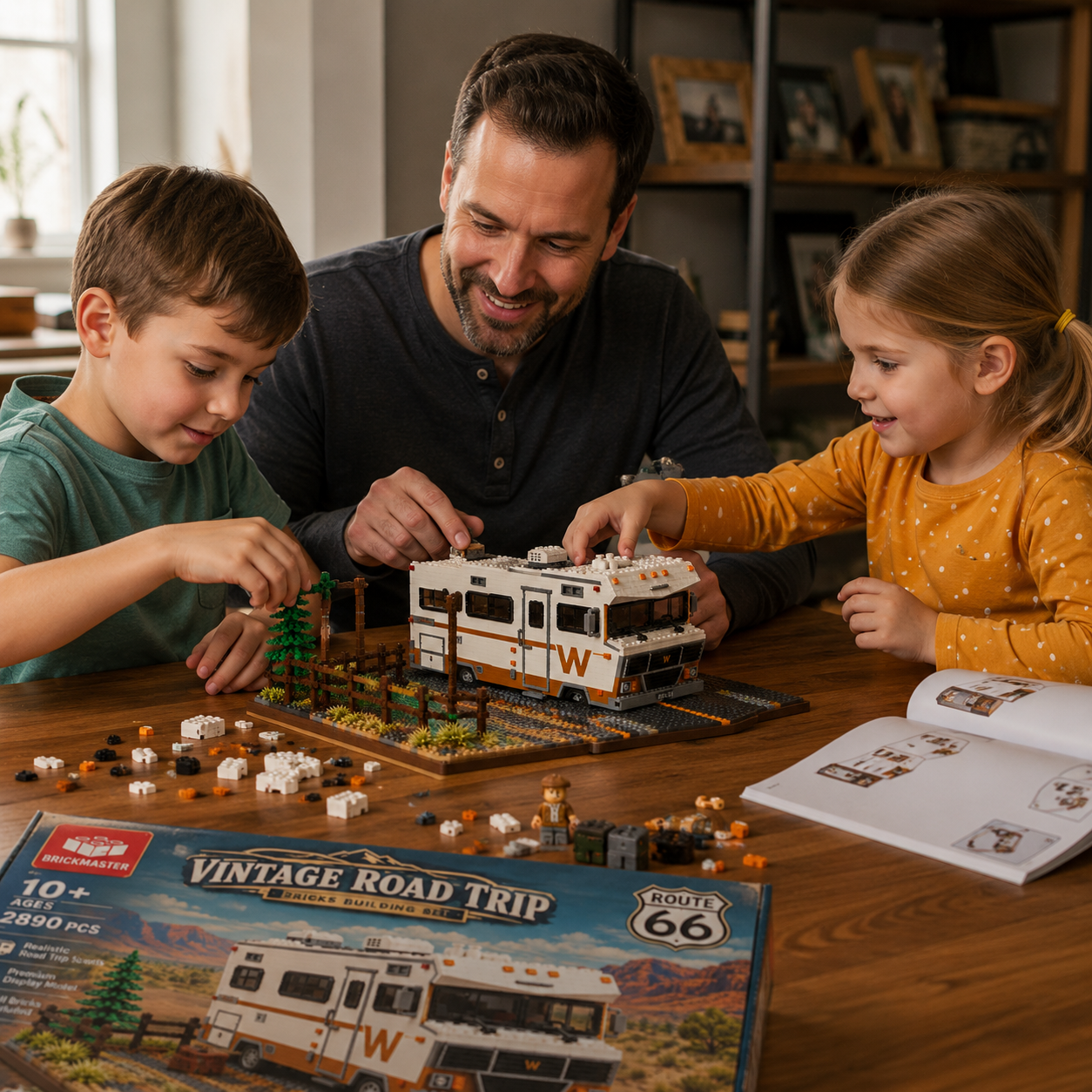 🚐✨ Relive the Golden Era — Vintage Road Trip RV Brick Building Block