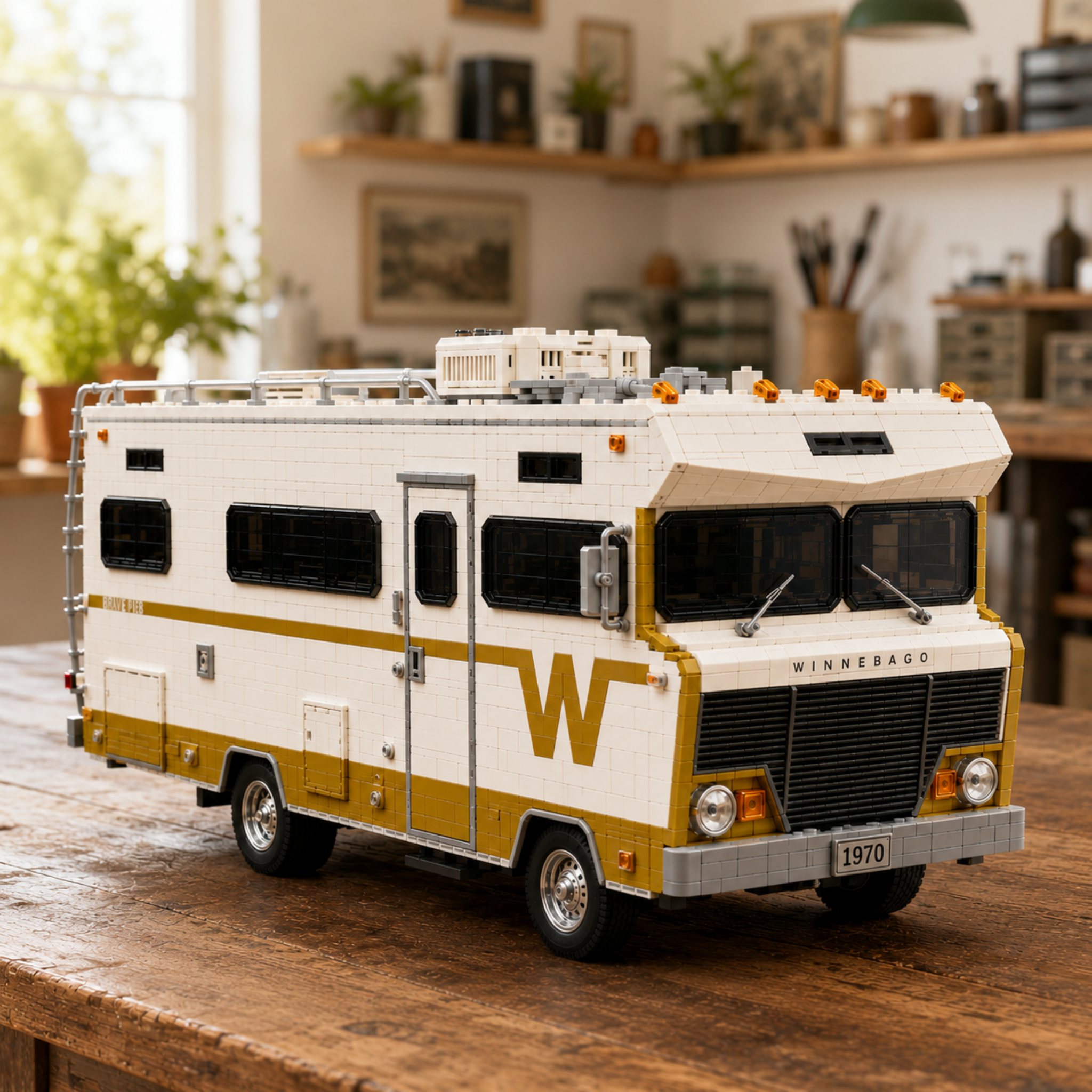 🚐✨ A Journey Through Time – 1970 Winnebago Brave D-18 Collector’s Edition Brick-Built RV Model