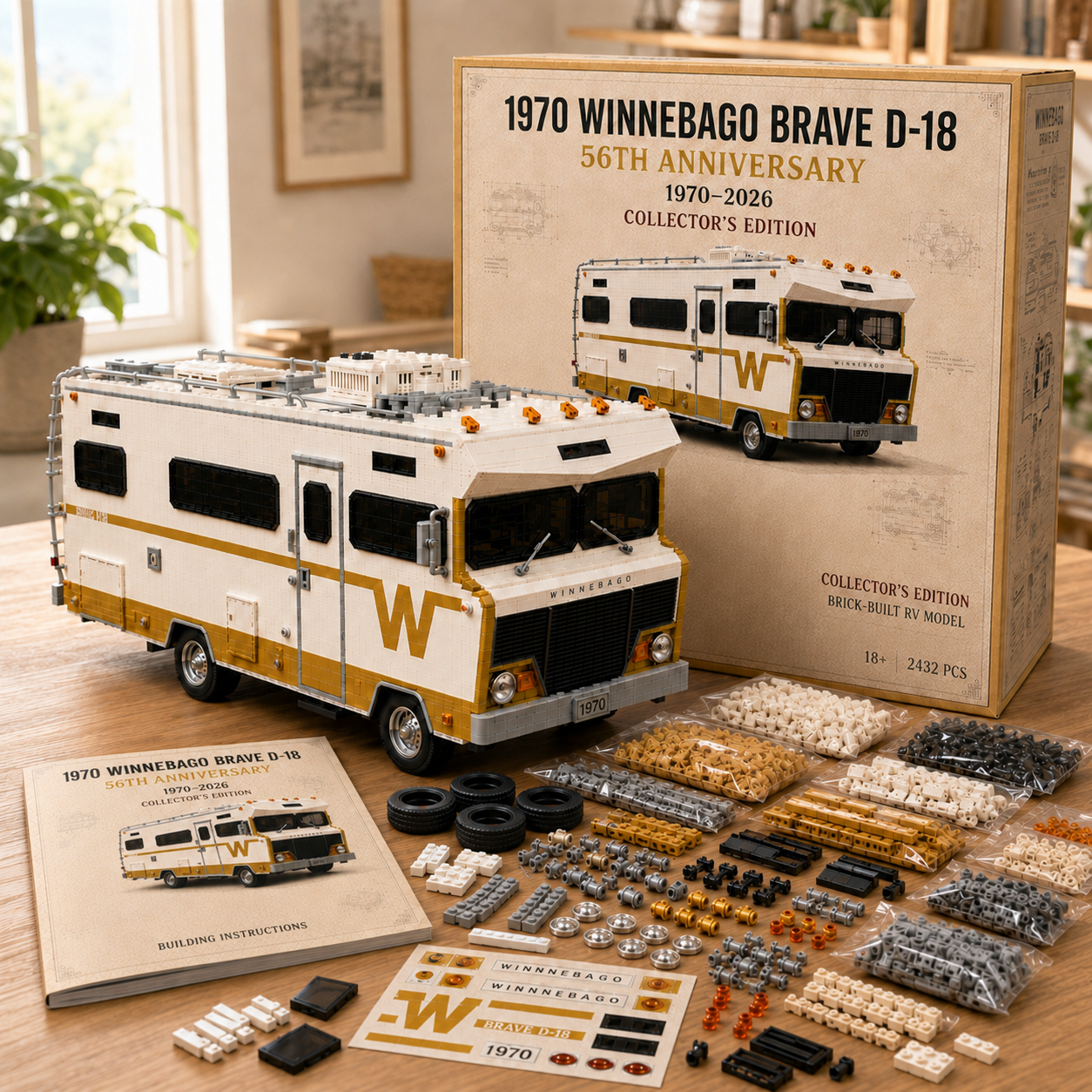 🚐✨ A Journey Through Time – 1970 Winnebago Brave D-18 Collector’s Edition Brick-Built RV Model
