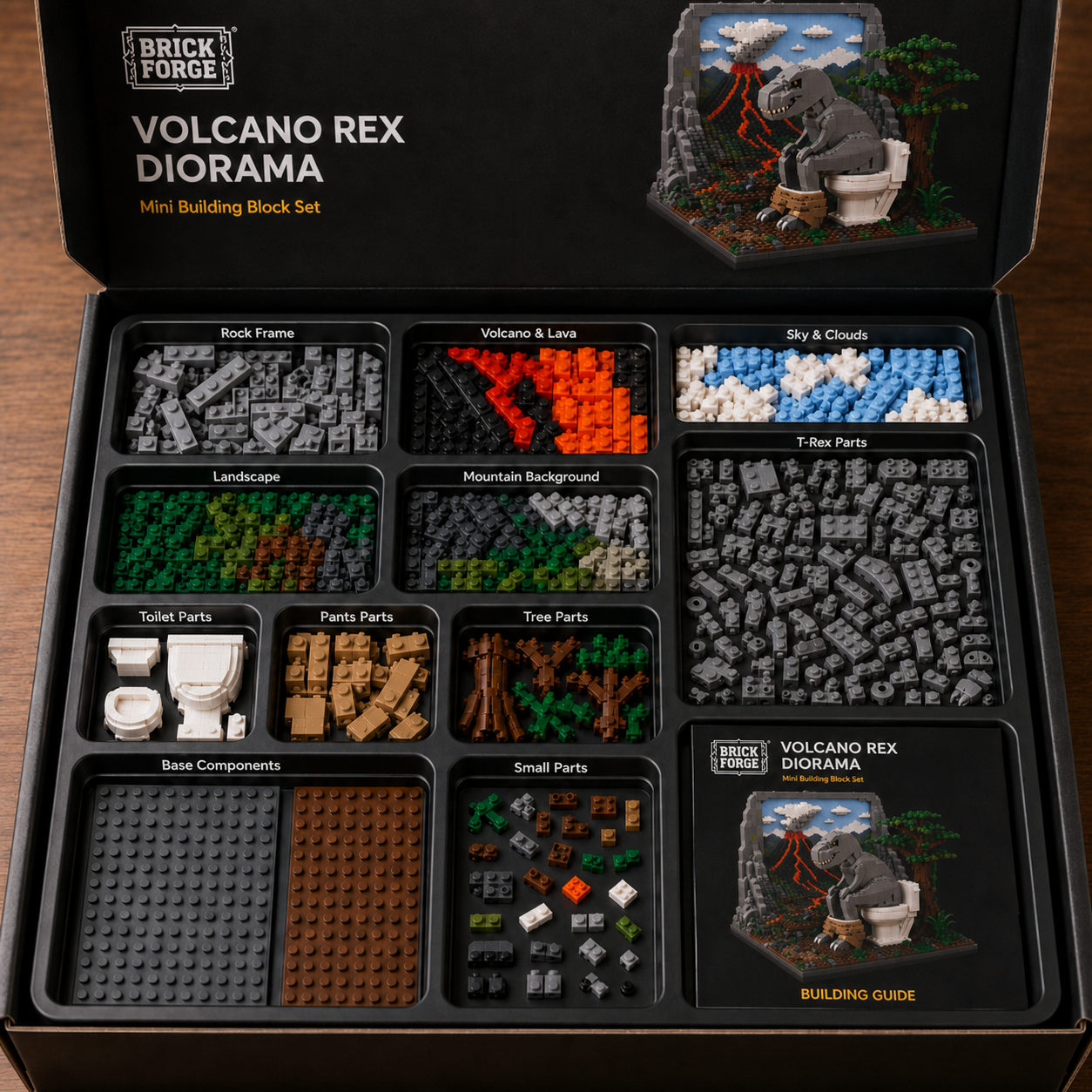 🚽 Jurassic Throne: Volcano Escape T-Rex Building Block Diorama