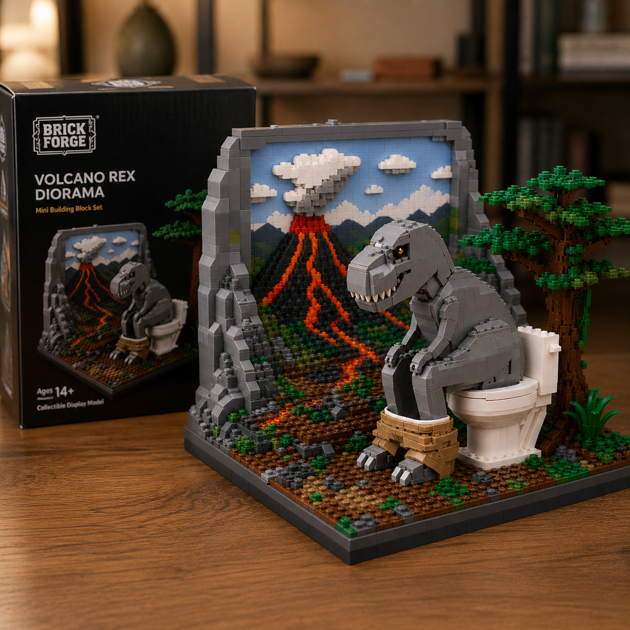 🚽 Jurassic Throne: Volcano Escape T-Rex Building Block Diorama