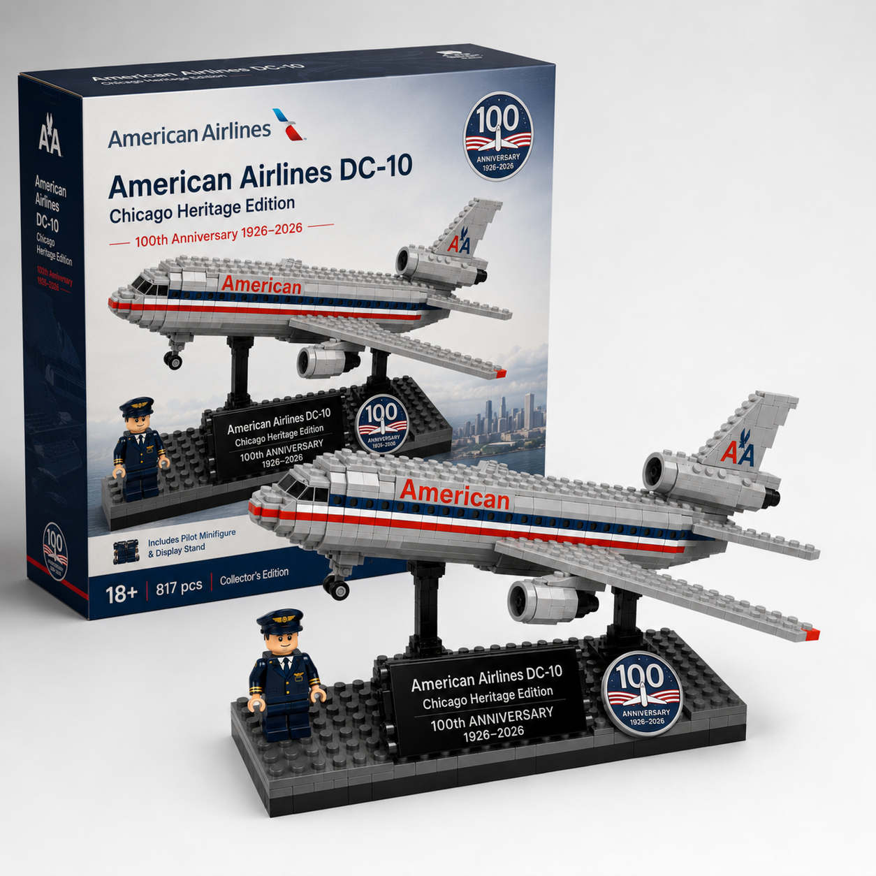 100th Anniversary A Century in the Skies — DC-10 Chicago Heritage Edition Building Set