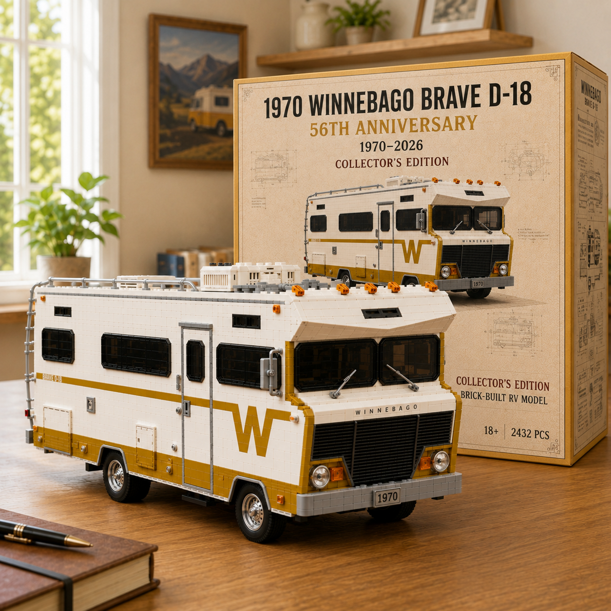 🚐✨ A Journey Through Time – 1970 Winnebago Brave D-18 Collector’s Edition Brick-Built RV Model