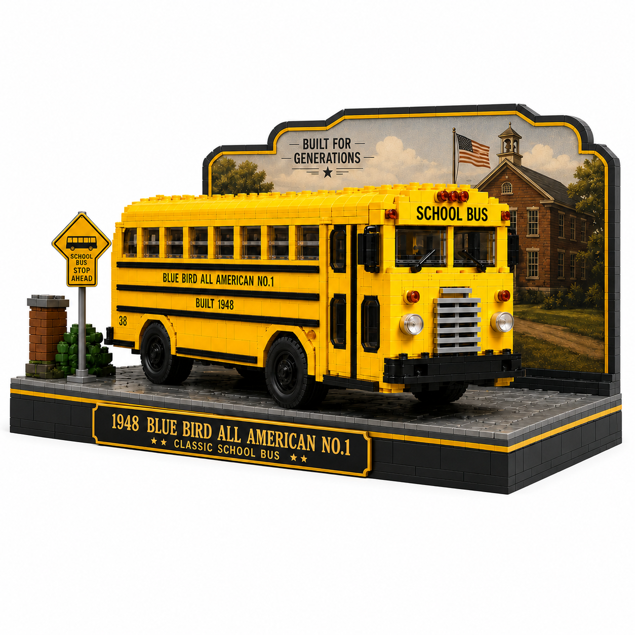 🇺🇸 Built for Generations — 1948 Blue Bird All American No.1 Classic School Bus Building Block Set