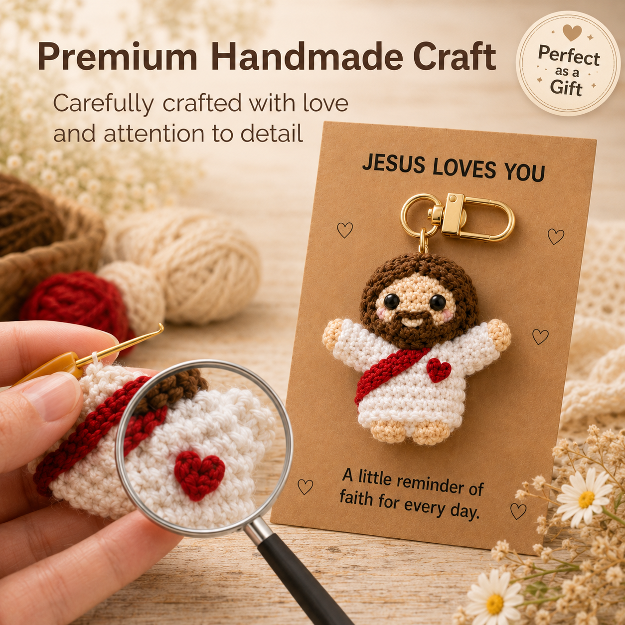 Lucky charm keychain farewell gift  – Jesus Crochet Angel Keychain