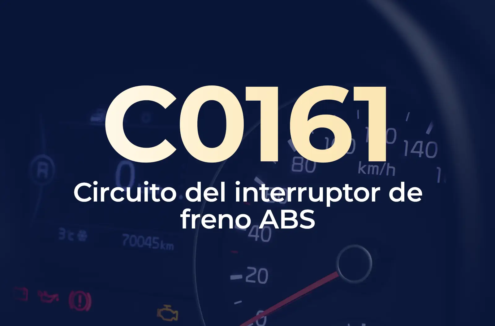 Muestra el código C0161 en amarillo y el texto "Circuito del interruptor de freno ABS" en blanco, sobre el fondo azul desenfocado del tablero del vehículo.
