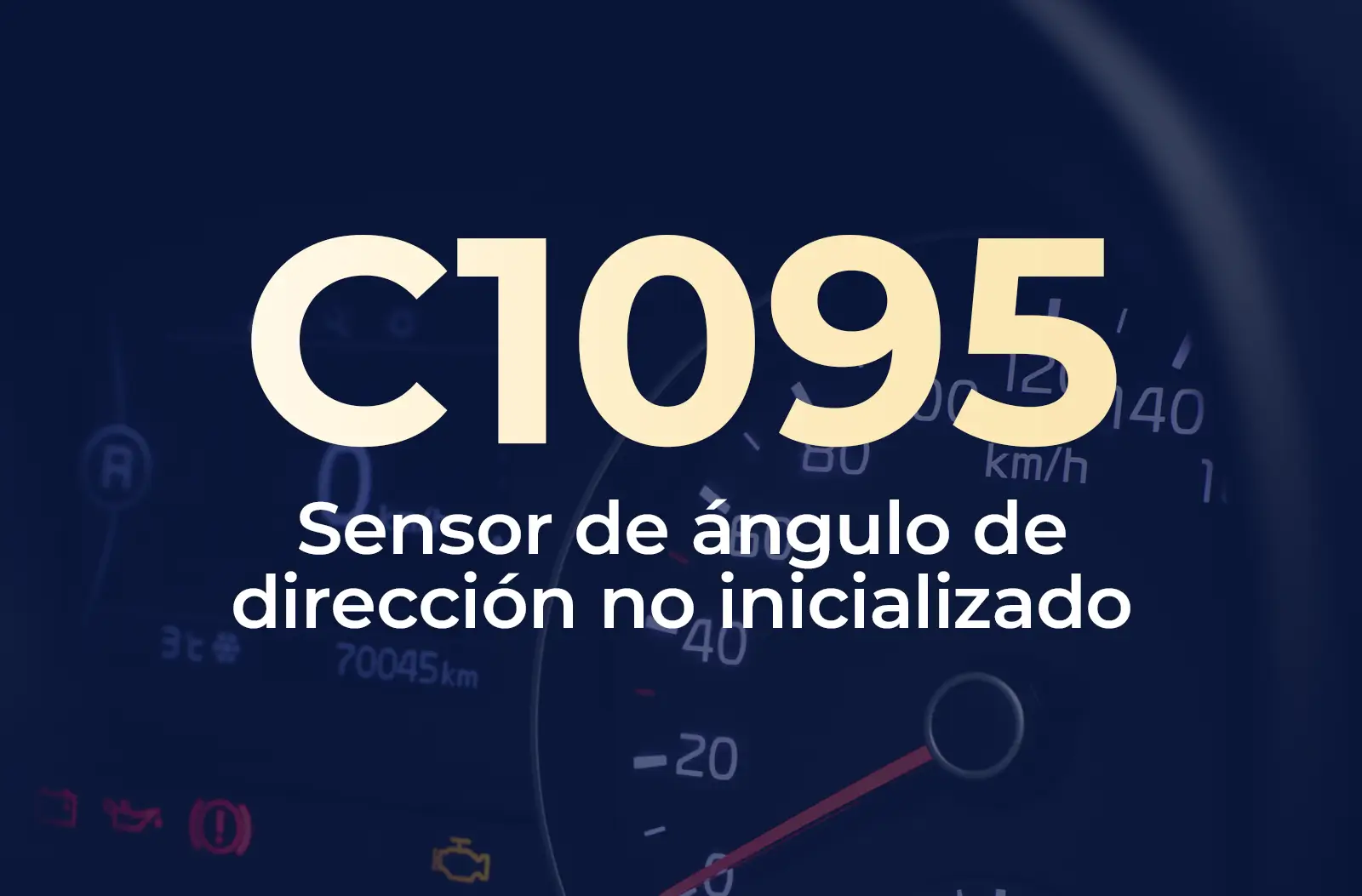 Muestra el código C1095 en amarillo y el texto "Sensor de ángulo de dirección no inicializado" en blanco, sobre el fondo azul desenfocado del tablero del vehículo.