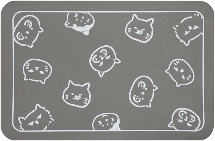 Cat Food Mat for Pet Dog Feeting Mats, Cat Mat for Food and Water, Non-Slip Super Absorbent, with Multiple cat Heads Logo .18.1 x 11.8 inches, Dark Grey
