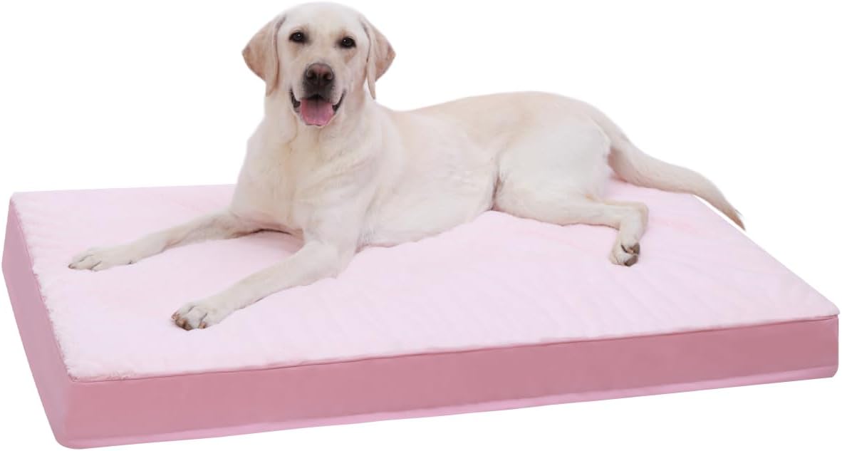 Orthopedic Dog Bed Dog Crate Bed Waterproof for Large Dogs Deluxe Plush Washable Pet Mat with Egg Crate Foam & Removable Cover, 35 x 22 Inch, Gray