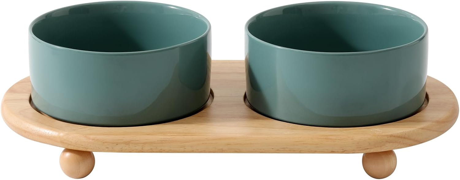 Cat Bowls Water Bowl Set of Two, 5.1” Ceramic Cat Food and Water Bowl Whisker Friendly Pet Food Bowls for Indoor Cats, Wide Cat Water Dish Prevent Whisker Fatigue Non Slip Cat Feeder