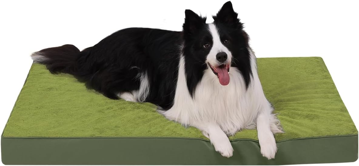 Orthopedic Dog Bed Dog Crate Bed Waterproof for Large Dogs Deluxe Plush Washable Pet Mat with Egg Crate Foam & Removable Cover, 35 x 22 Inch, Gray