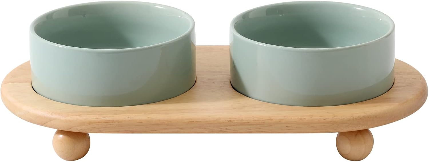 Cat Bowls Water Bowl Set of Two, 5.1” Ceramic Cat Food and Water Bowl Whisker Friendly Pet Food Bowls for Indoor Cats, Wide Cat Water Dish Prevent Whisker Fatigue Non Slip Cat Feeder