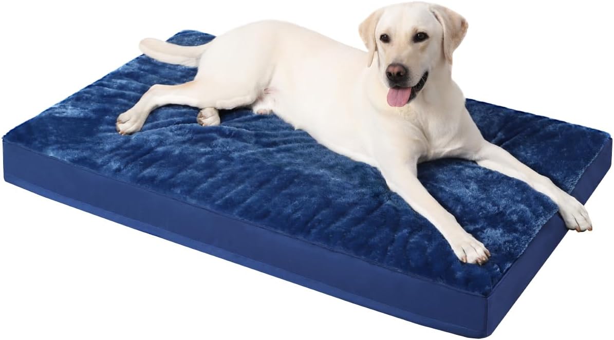Orthopedic Dog Bed Dog Crate Bed Waterproof for Large Dogs Deluxe Plush Washable Pet Mat with Egg Crate Foam & Removable Cover, 35 x 22 Inch, Gray