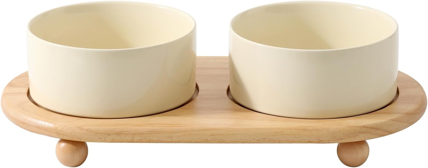 Cat Bowls Water Bowl Set of Two, 5.1” Ceramic Cat Food and Water Bowl Whisker Friendly Pet Food Bowls for Indoor Cats, Wide Cat Water Dish Prevent Whisker Fatigue Non Slip Cat Feeder