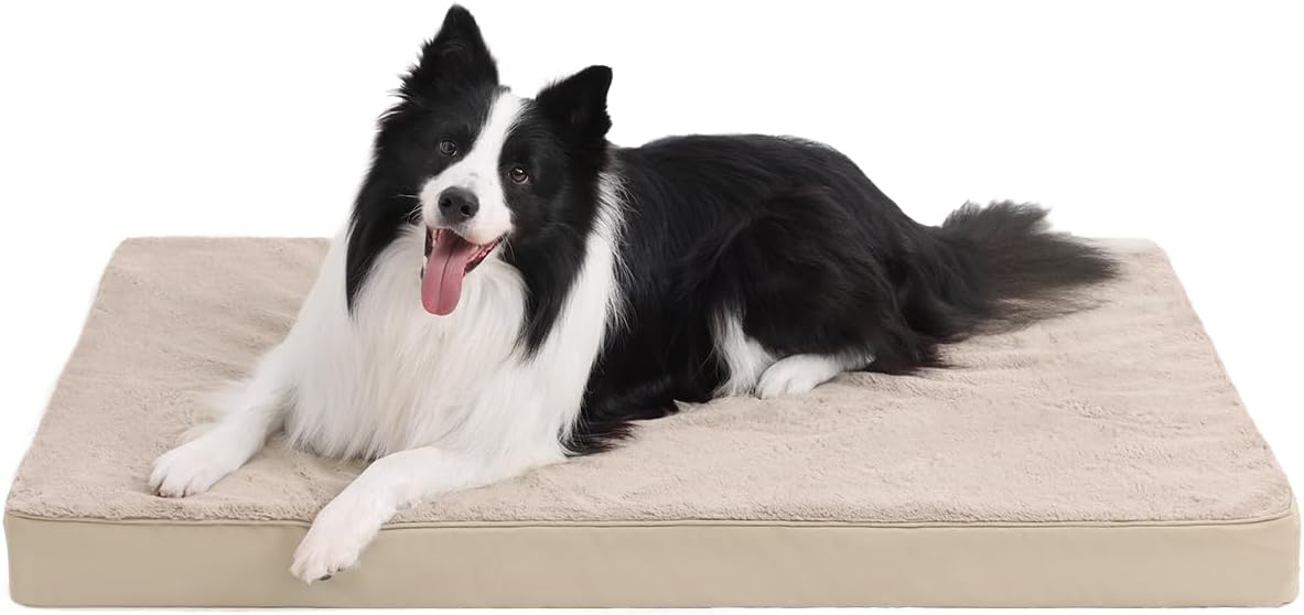 Orthopedic Dog Bed Dog Crate Bed Waterproof for Large Dogs Deluxe Plush Washable Pet Mat with Egg Crate Foam & Removable Cover, 35 x 22 Inch, Gray
