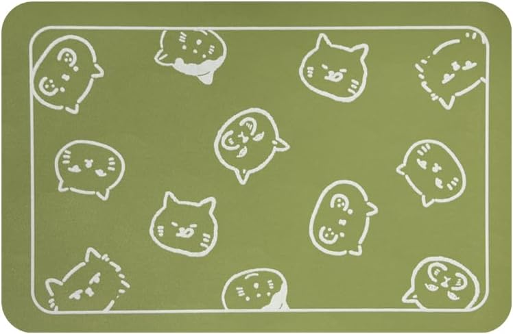 Cat Food Mat for Pet Dog Feeting Mats, Cat Mat for Food and Water, Non-Slip Super Absorbent, with Multiple cat Heads Logo .18.1 x 11.8 inches, Dark Grey