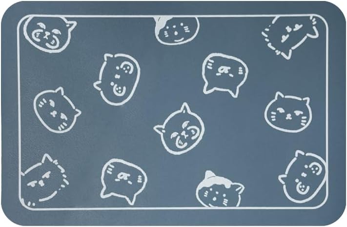 Cat Food Mat for Pet Dog Feeting Mats, Cat Mat for Food and Water, Non-Slip Super Absorbent, with Multiple cat Heads Logo .18.1 x 11.8 inches, Dark Grey