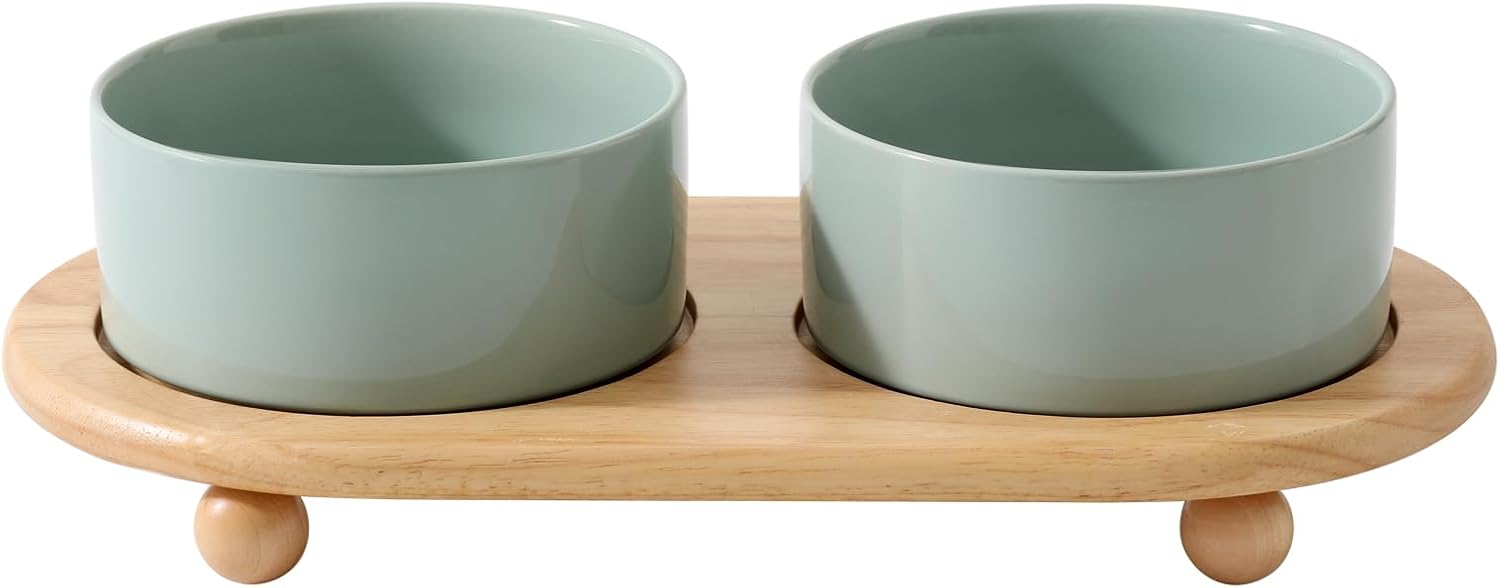 Cat Bowls Water Bowl Set of Two, 5.1” Ceramic Cat Food and Water Bowl Whisker Friendly Pet Food Bowls for Indoor Cats, Wide Cat Water Dish Prevent Whisker Fatigue Non Slip Cat Feeder