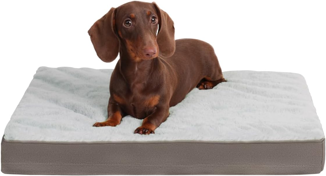 Orthopedic Dog Bed Dog Crate Bed Waterproof for Large Dogs Deluxe Plush Washable Pet Mat with Egg Crate Foam & Removable Cover, 35 x 22 Inch, Gray