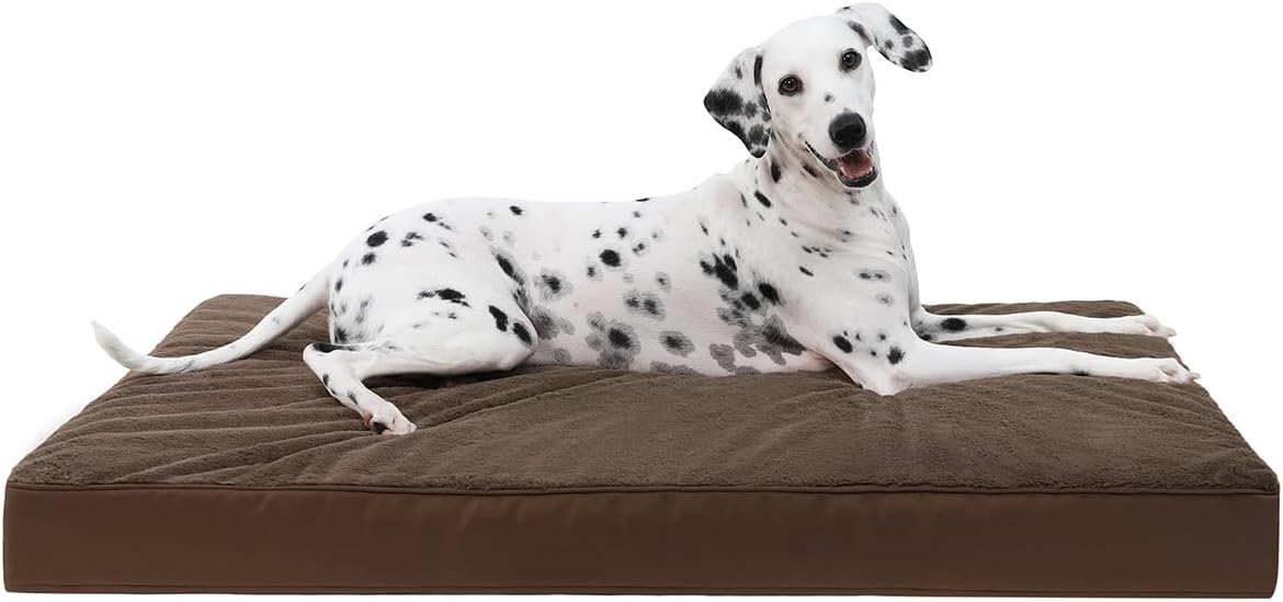 Orthopedic Dog Bed Dog Crate Bed Waterproof for Large Dogs Deluxe Plush Washable Pet Mat with Egg Crate Foam & Removable Cover, 35 x 22 Inch, Gray