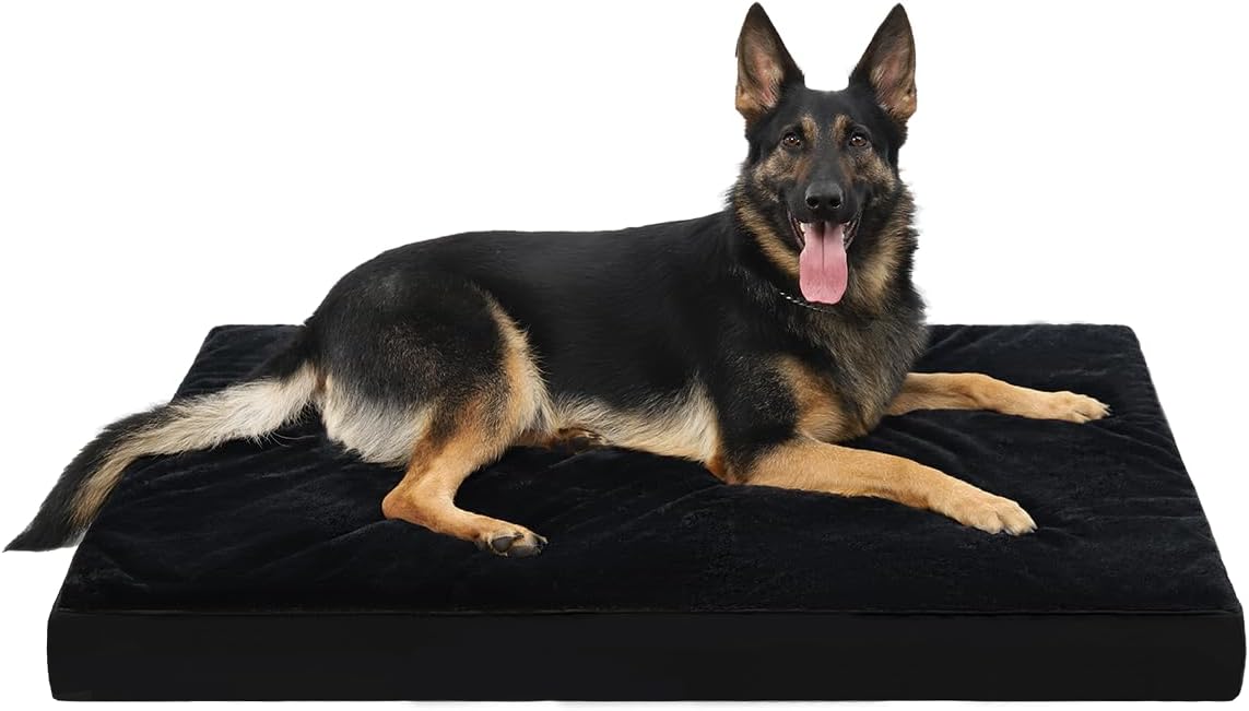 Orthopedic Dog Bed Dog Crate Bed Waterproof for Large Dogs Deluxe Plush Washable Pet Mat with Egg Crate Foam & Removable Cover, 35 x 22 Inch, Gray