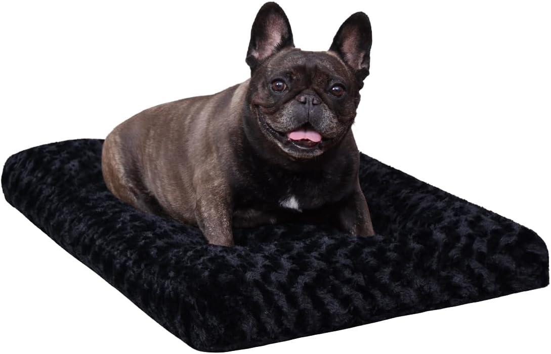 Washable Dog Bed Deluxe Plush Dog Crate Beds Comfy Kennel Pad Anti-Slip Pet Sleeping Mat for Large, Jumbo, Medium, Small Dogs Breeds, 35" x 23", Gray