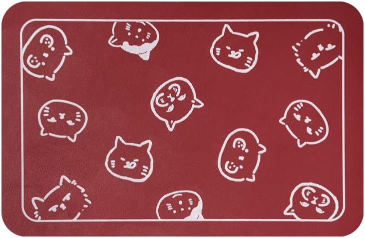 Cat Food Mat for Pet Dog Feeting Mats, Cat Mat for Food and Water, Non-Slip Super Absorbent, with Multiple cat Heads Logo .18.1 x 11.8 inches, Dark Grey