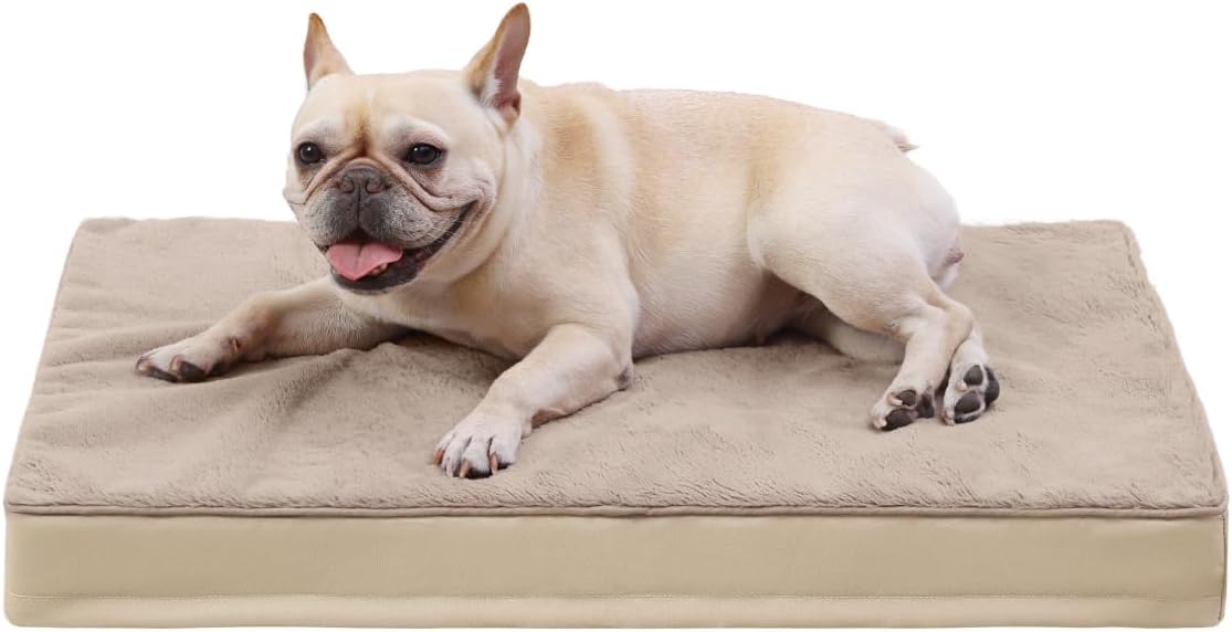 Orthopedic Dog Bed Dog Crate Bed Waterproof for Large Dogs Deluxe Plush Washable Pet Mat with Egg Crate Foam & Removable Cover, 35 x 22 Inch, Gray
