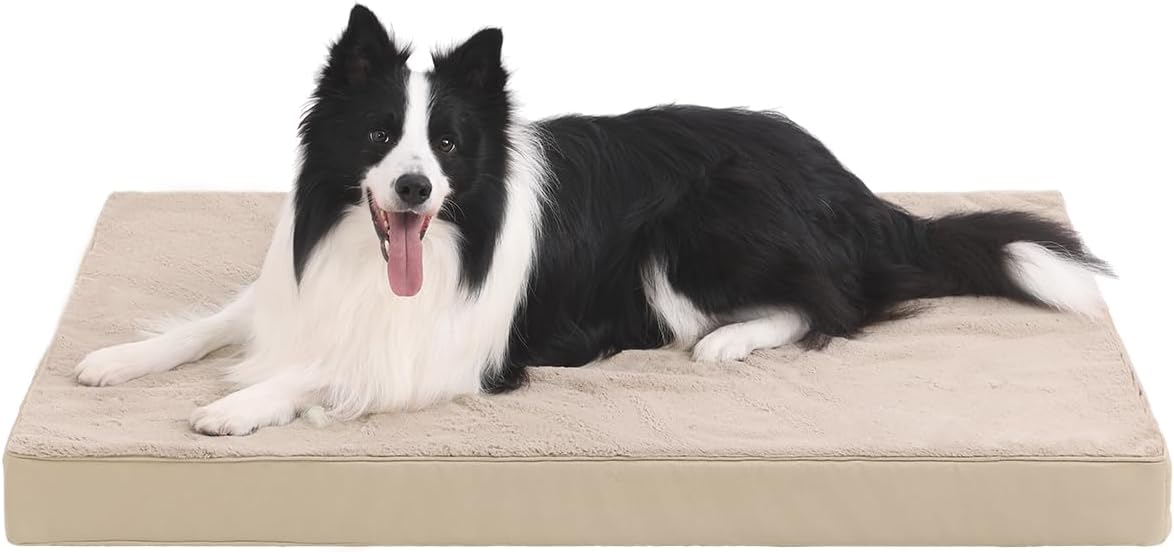 Orthopedic Dog Bed Dog Crate Bed Waterproof for Large Dogs Deluxe Plush Washable Pet Mat with Egg Crate Foam & Removable Cover, 35 x 22 Inch, Gray