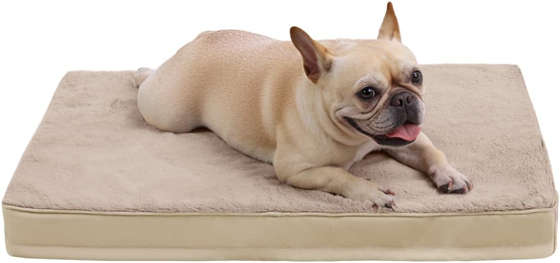 Orthopedic Dog Bed Dog Crate Bed Waterproof for Large Dogs Deluxe Plush Washable Pet Mat with Egg Crate Foam & Removable Cover, 35 x 22 Inch, Gray