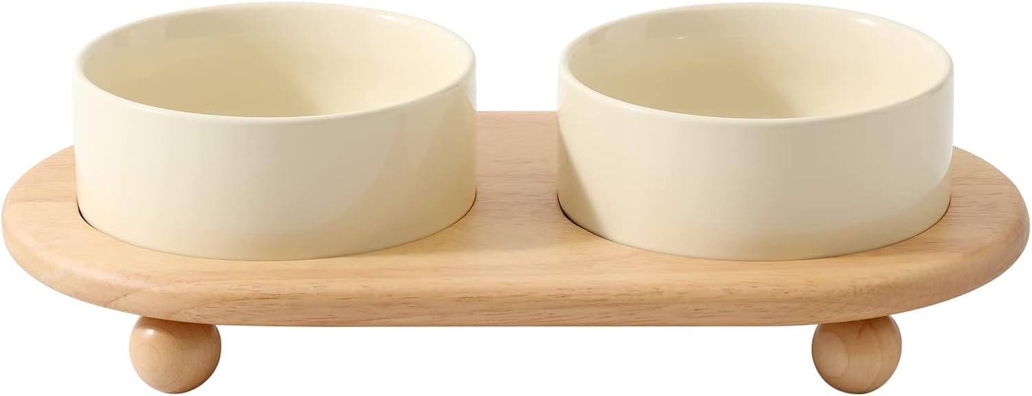 Cat Bowls Water Bowl Set of Two, 5.1” Ceramic Cat Food and Water Bowl Whisker Friendly Pet Food Bowls for Indoor Cats, Wide Cat Water Dish Prevent Whisker Fatigue Non Slip Cat Feeder