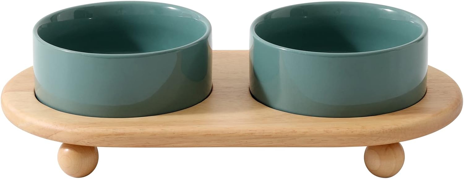 Cat Bowls Water Bowl Set of Two, 5.1” Ceramic Cat Food and Water Bowl Whisker Friendly Pet Food Bowls for Indoor Cats, Wide Cat Water Dish Prevent Whisker Fatigue Non Slip Cat Feeder