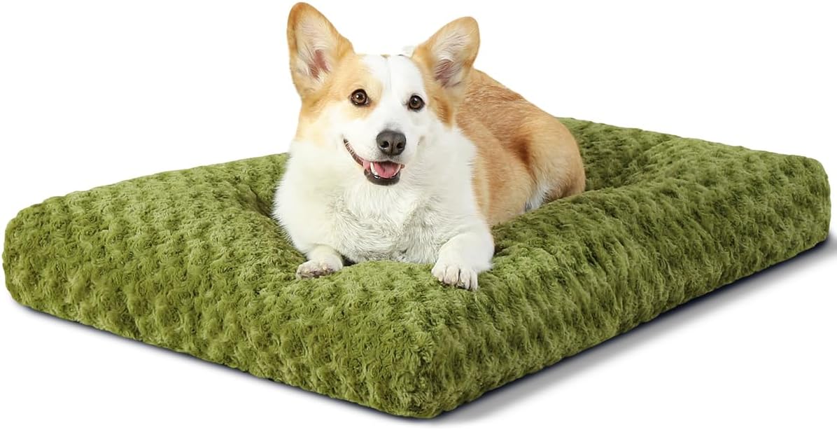 Washable Dog Bed Deluxe Plush Dog Crate Beds Comfy Kennel Pad Anti-Slip Pet Sleeping Mat for Large, Jumbo, Medium, Small Dogs Breeds, 35" x 23", Gray