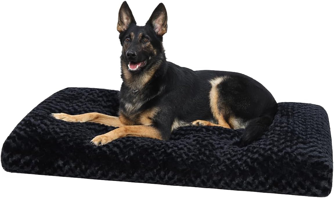 Washable Dog Bed Deluxe Plush Dog Crate Beds Comfy Kennel Pad Anti-Slip Pet Sleeping Mat for Large, Jumbo, Medium, Small Dogs Breeds, 35" x 23", Gray