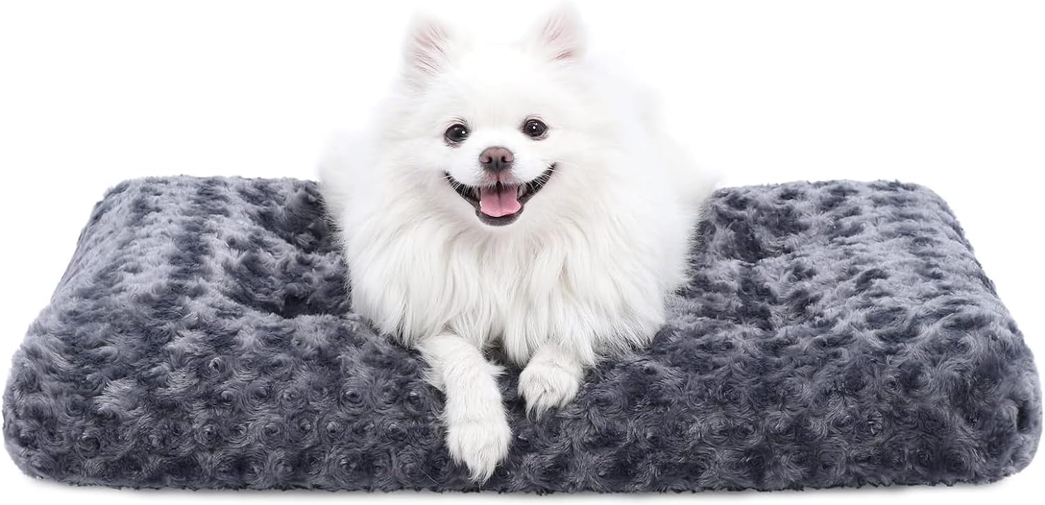 Washable Dog Bed Deluxe Plush Dog Crate Beds Comfy Kennel Pad Anti-Slip Pet Sleeping Mat for Large, Jumbo, Medium, Small Dogs Breeds, 35" x 23", Gray