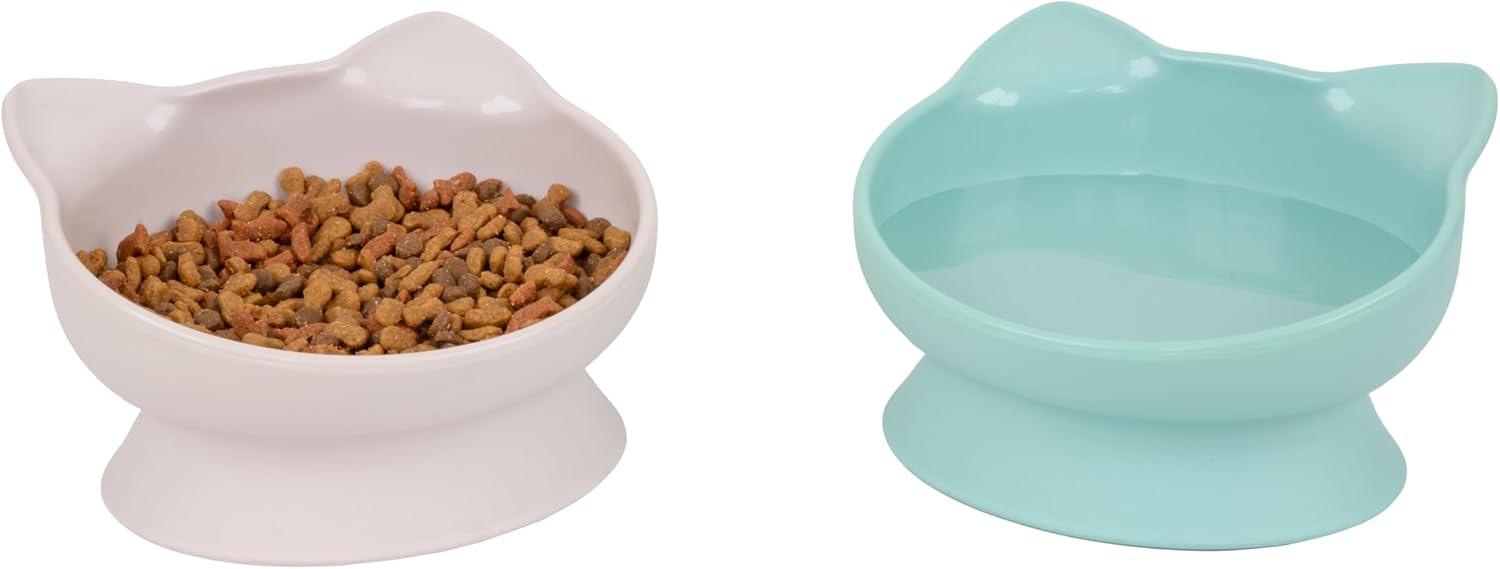 Elevated Cat Bowls (Set of 2), Whisker-Friendly Raised Cat Food & Water Dishes, Modern Pedestal Design, Dishwasher Safe, 6.5 oz Each – White & Gray