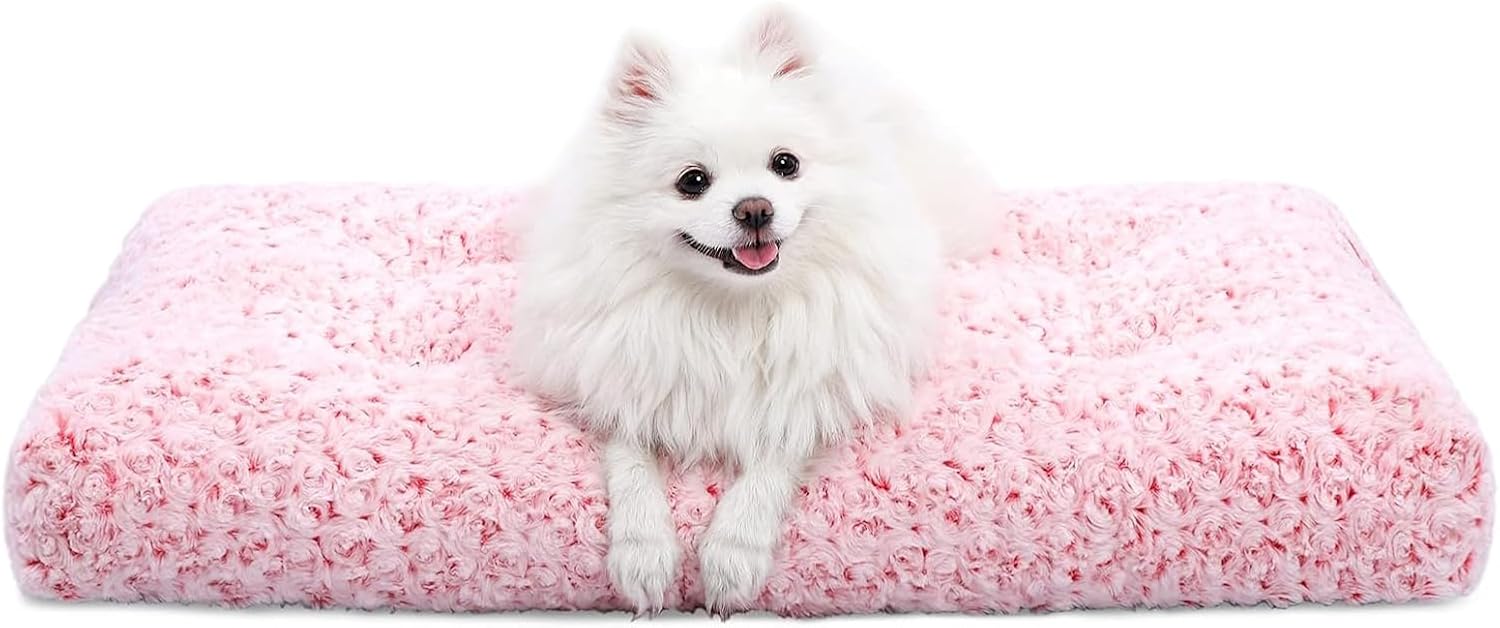 Washable Dog Bed Deluxe Plush Dog Crate Beds Comfy Kennel Pad Anti-Slip Pet Sleeping Mat for Large, Jumbo, Medium, Small Dogs Breeds, 35" x 23", Gray