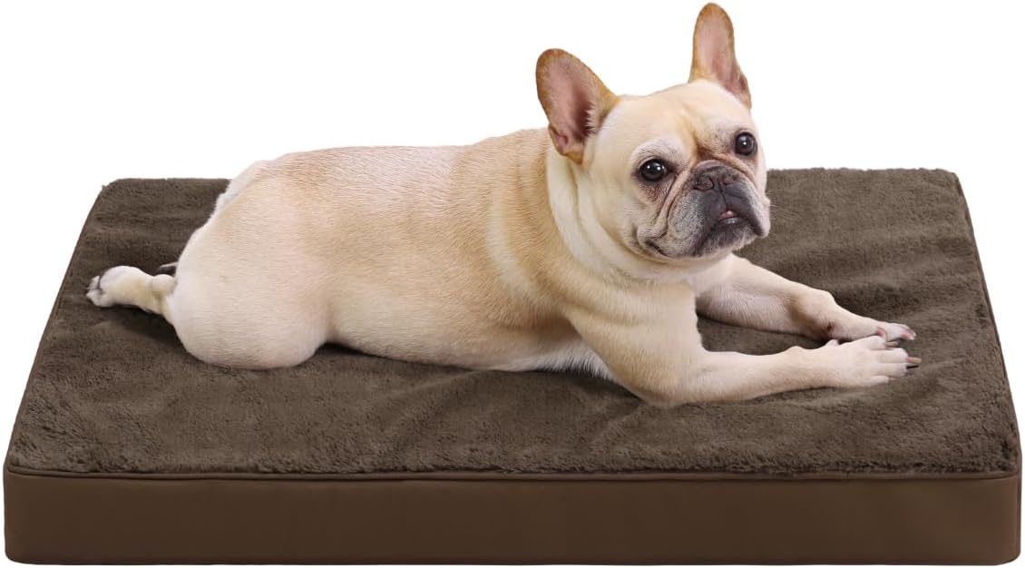Orthopedic Dog Bed Dog Crate Bed Waterproof for Large Dogs Deluxe Plush Washable Pet Mat with Egg Crate Foam & Removable Cover, 35 x 22 Inch, Gray