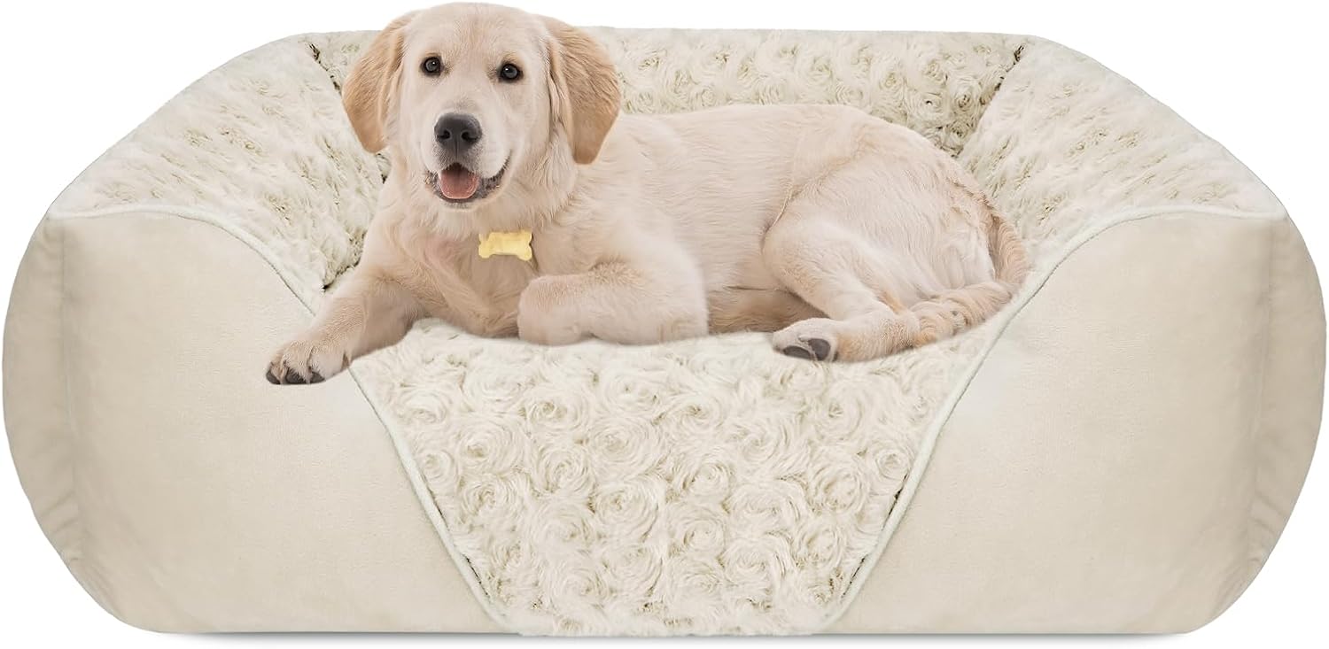 Rectangle Washable Orthopedic Dog Bed for Small, Medium and Large Dogs, Soft Calming, Sleeping Puppy Bed Durable Pet Cuddler with Anti-Slip Bottom, S (20"x19"x6")