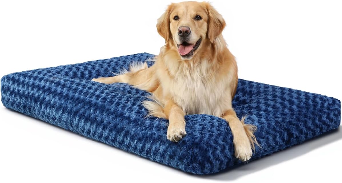 Washable Dog Bed Deluxe Plush Dog Crate Beds Comfy Kennel Pad Anti-Slip Pet Sleeping Mat for Large, Jumbo, Medium, Small Dogs Breeds, 35" x 23", Gray