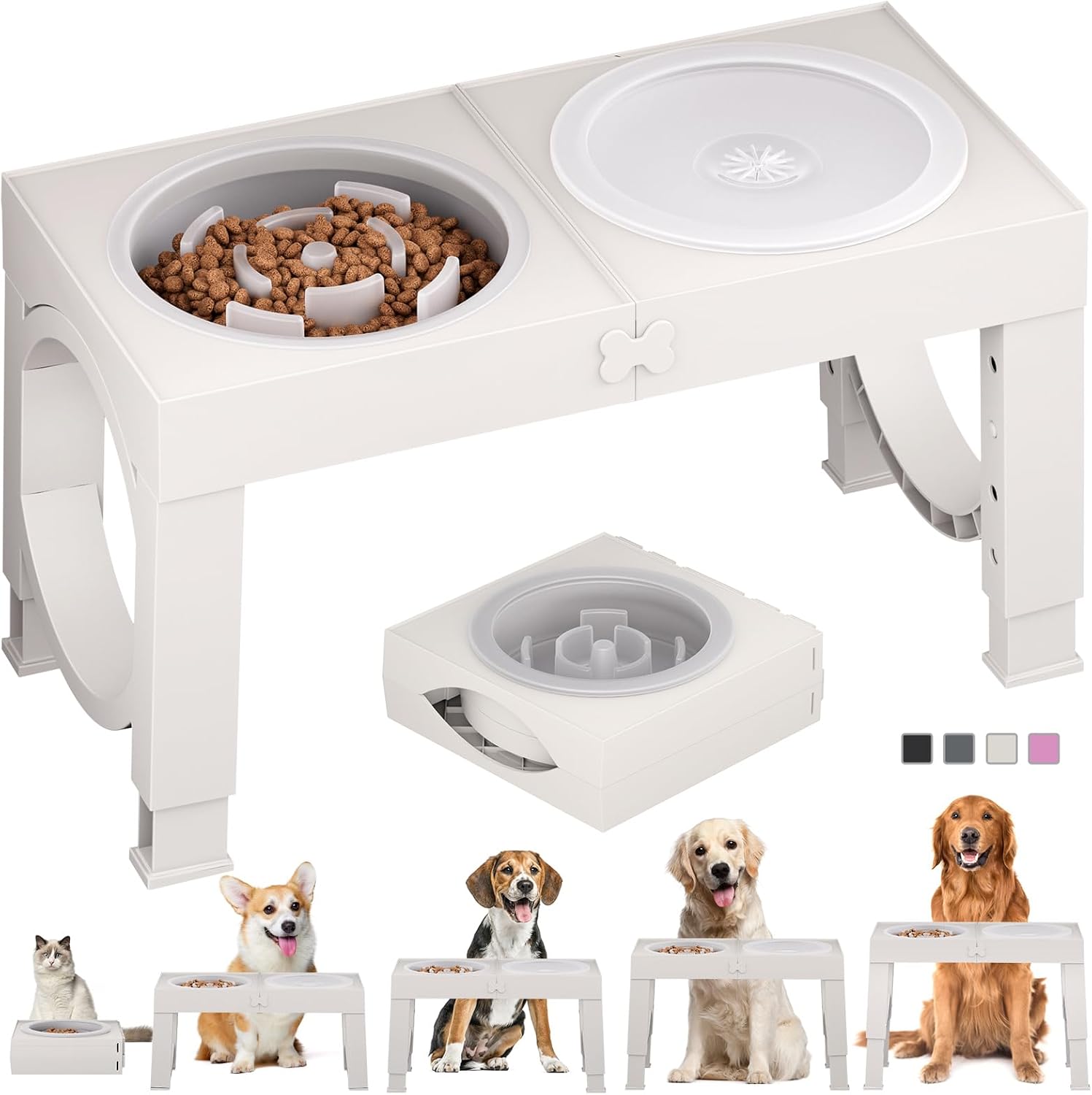 Elevated Dog Bowls Large Breed Raised Dogs Bowl Stand Large/Medium Sized Dog Stainless Steel Food Water Bowl Stands 5 Heights Adjustable 9/11/12/14in Black Pet Feeder Dish Station