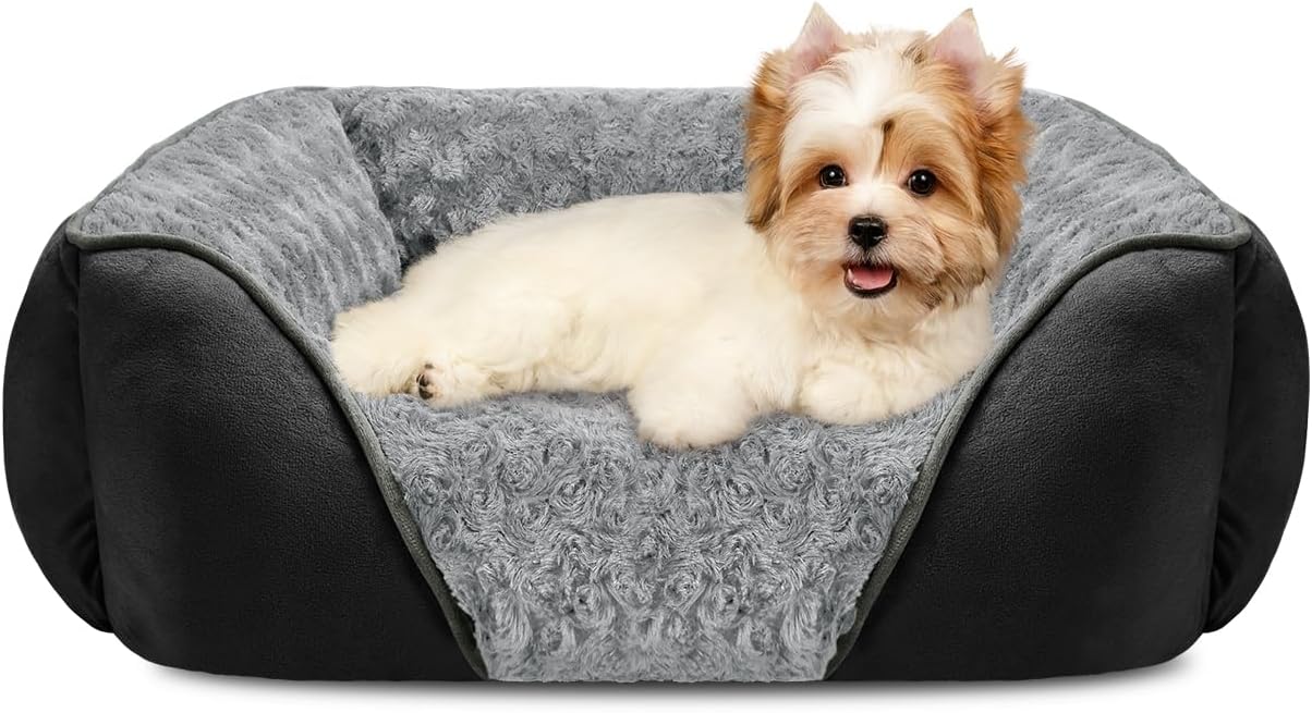 Rectangle Washable Orthopedic Dog Bed for Small, Medium and Large Dogs, Soft Calming, Sleeping Puppy Bed Durable Pet Cuddler with Anti-Slip Bottom, S (20"x19"x6")