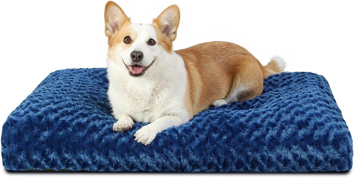 Washable Dog Bed Deluxe Plush Dog Crate Beds Comfy Kennel Pad Anti-Slip Pet Sleeping Mat for Large, Jumbo, Medium, Small Dogs Breeds, 35" x 23", Gray