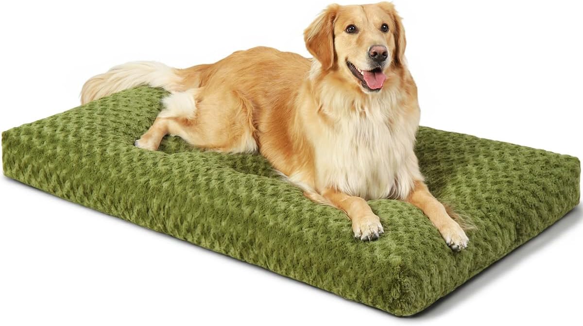 Washable Dog Bed Deluxe Plush Dog Crate Beds Comfy Kennel Pad Anti-Slip Pet Sleeping Mat for Large, Jumbo, Medium, Small Dogs Breeds, 35" x 23", Gray