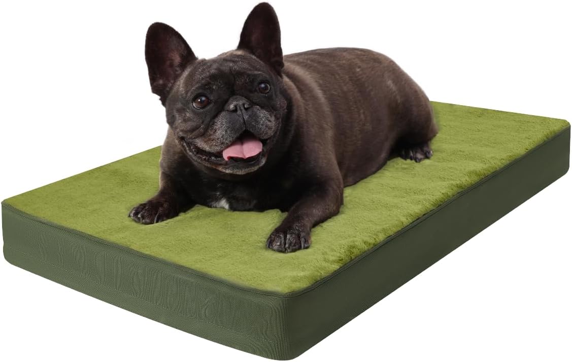 Orthopedic Dog Bed Dog Crate Bed Waterproof for Large Dogs Deluxe Plush Washable Pet Mat with Egg Crate Foam & Removable Cover, 35 x 22 Inch, Gray