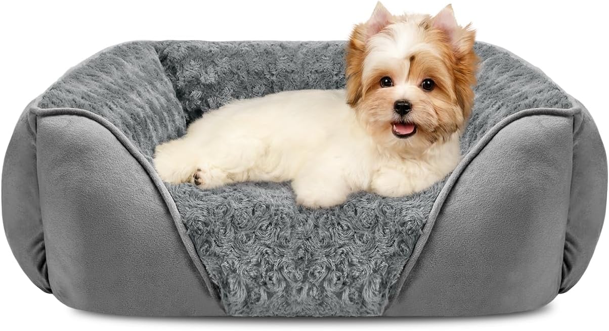 Rectangle Washable Orthopedic Dog Bed for Small, Medium and Large Dogs, Soft Calming, Sleeping Puppy Bed Durable Pet Cuddler with Anti-Slip Bottom, S (20"x19"x6")