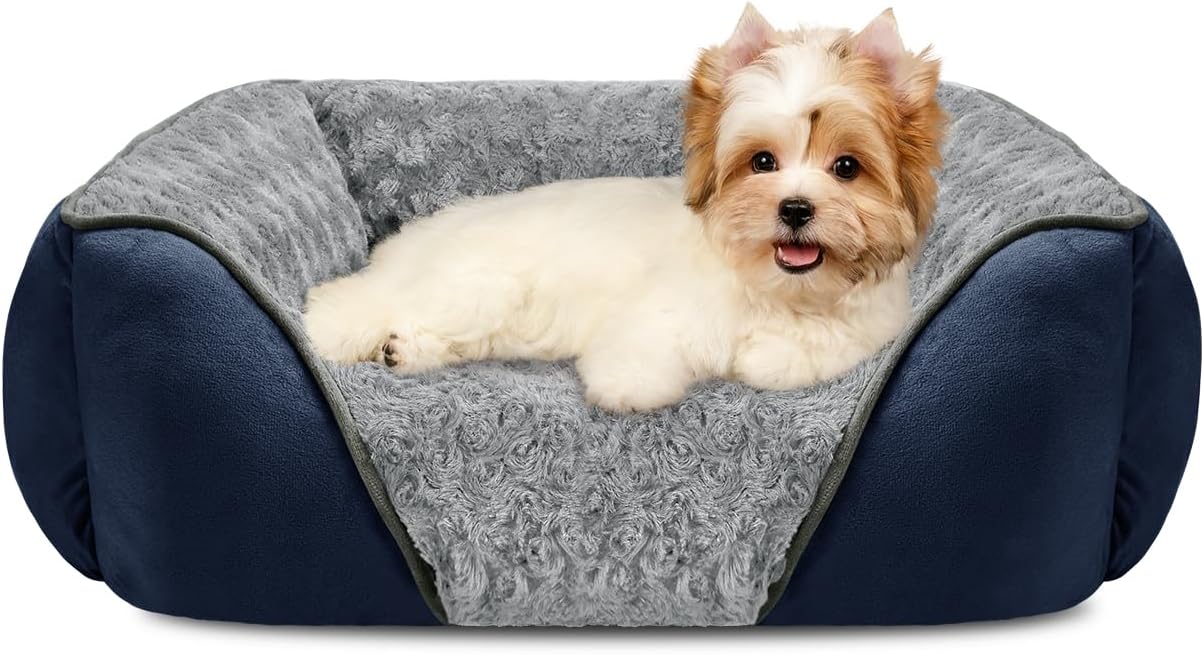 Rectangle Washable Orthopedic Dog Bed for Small, Medium and Large Dogs, Soft Calming, Sleeping Puppy Bed Durable Pet Cuddler with Anti-Slip Bottom, S (20"x19"x6")