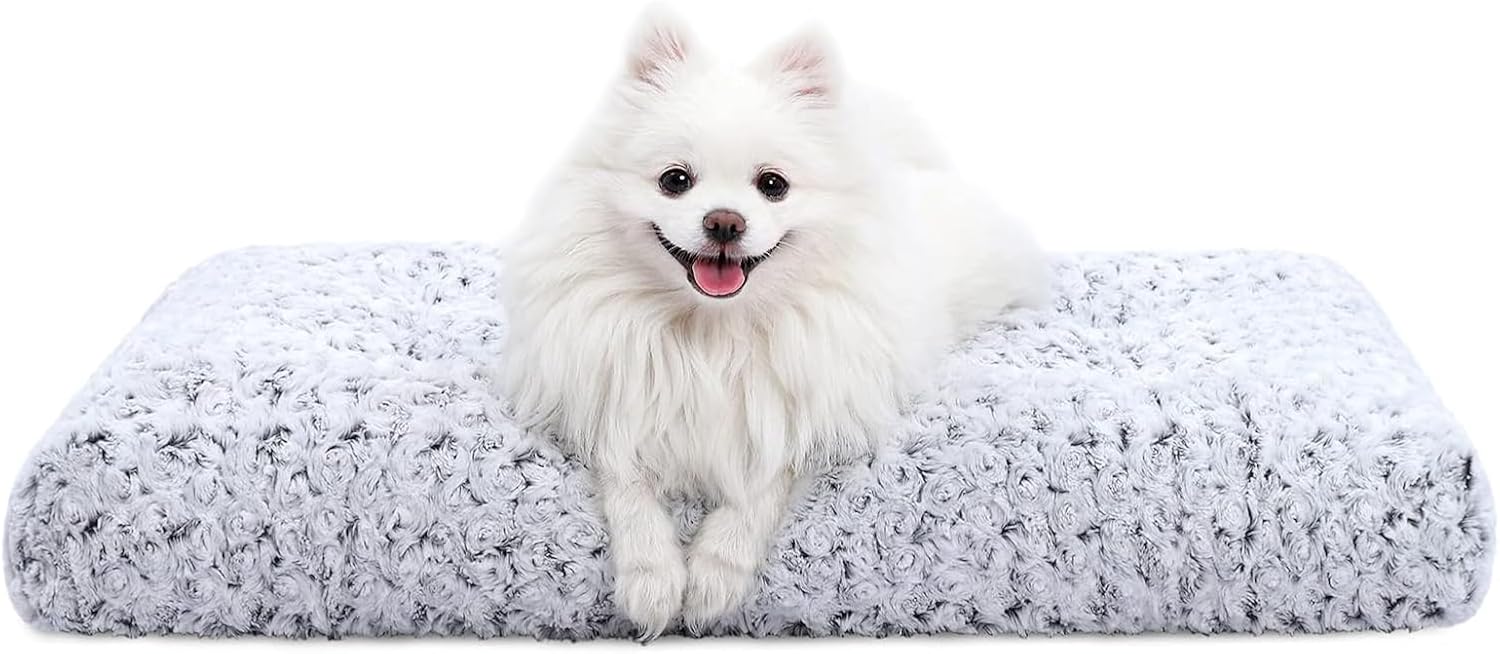 Washable Dog Bed Deluxe Plush Dog Crate Beds Comfy Kennel Pad Anti-Slip Pet Sleeping Mat for Large, Jumbo, Medium, Small Dogs Breeds, 35" x 23", Gray