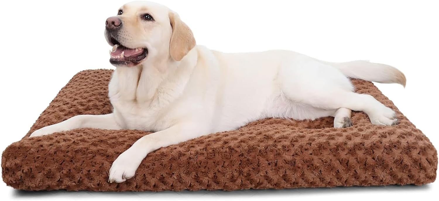Washable Dog Bed Deluxe Plush Dog Crate Beds Comfy Kennel Pad Anti-Slip Pet Sleeping Mat for Large, Jumbo, Medium, Small Dogs Breeds, 35" x 23", Gray