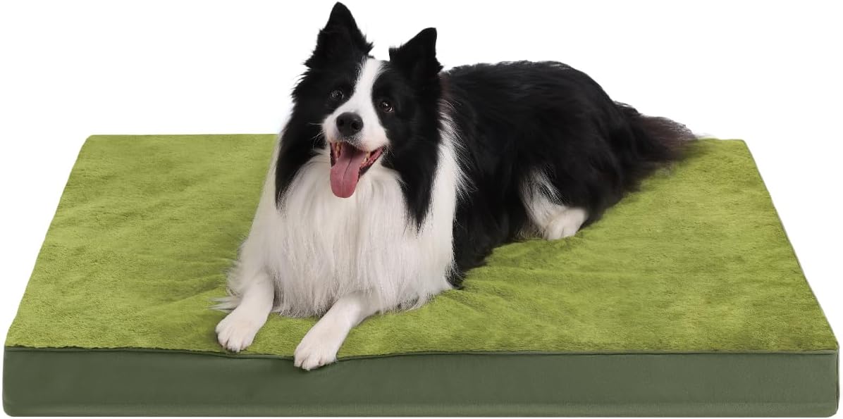 Orthopedic Dog Bed Dog Crate Bed Waterproof for Large Dogs Deluxe Plush Washable Pet Mat with Egg Crate Foam & Removable Cover, 35 x 22 Inch, Gray